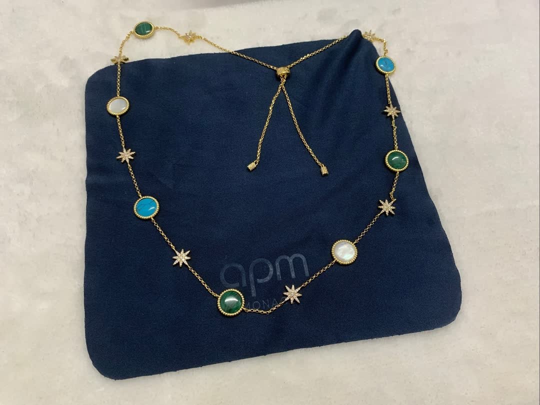 APM Monaco Turquoise and Malachite Gold Necklace
